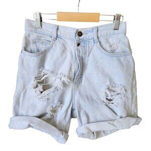 Vintage LEE Hi-Rise Mom Cut-Off Jean Shorts Distressed Womens Size 26 Light Wash